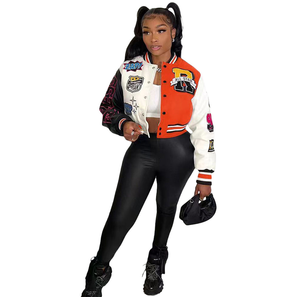 Urban Autumn Winter Positioning Printing Press Button Stitching Thread Varsity Jacket