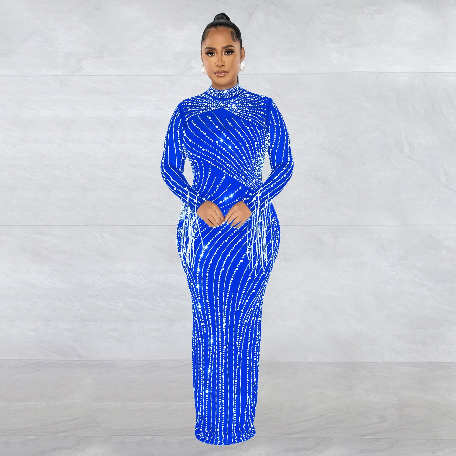 Women Wear Mesh See Through Drilling Long Sleeve Lining Two Piece Set
