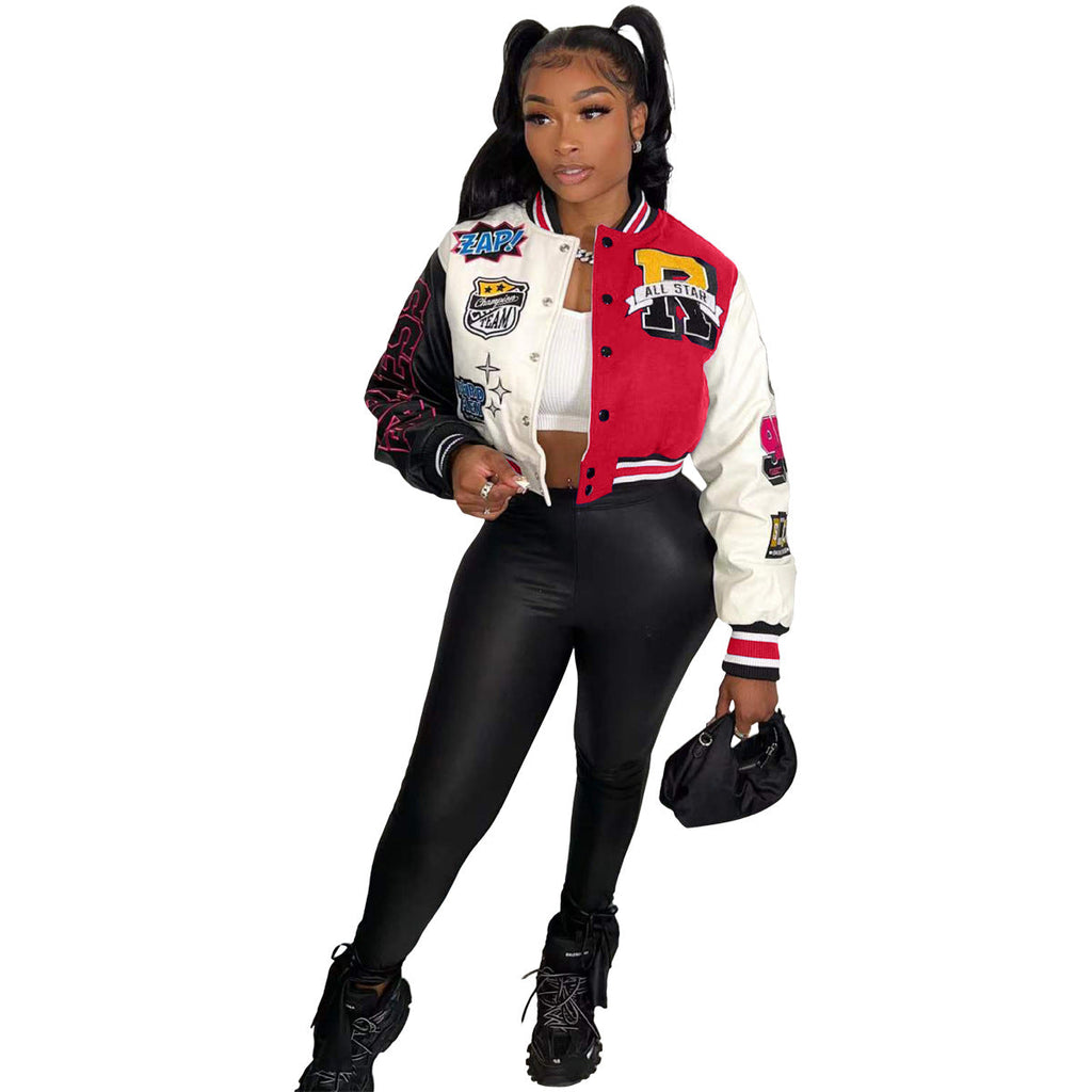 Urban Autumn Winter Positioning Printing Press Button Stitching Thread Varsity Jacket