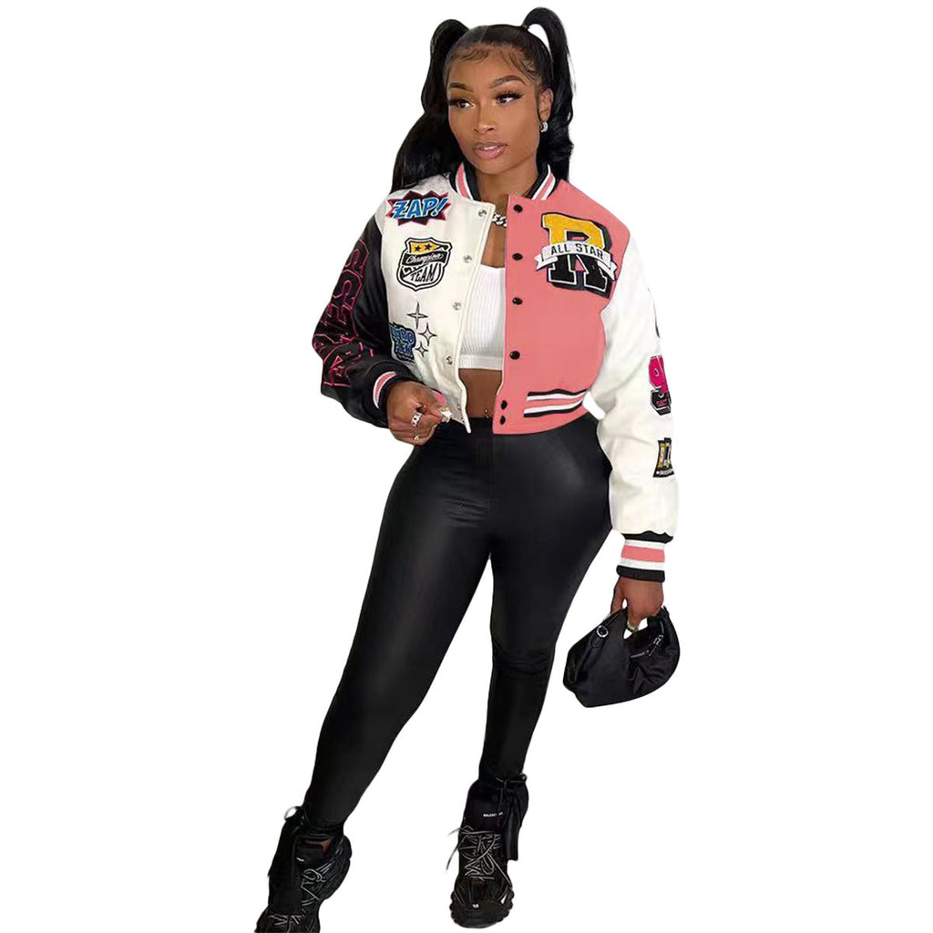 Urban Autumn Winter Positioning Printing Press Button Stitching Thread Varsity Jacket