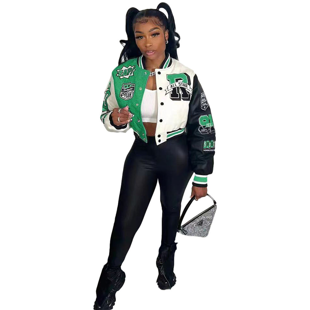 Urban Autumn Winter Positioning Printing Press Button Stitching Thread Varsity Jacket