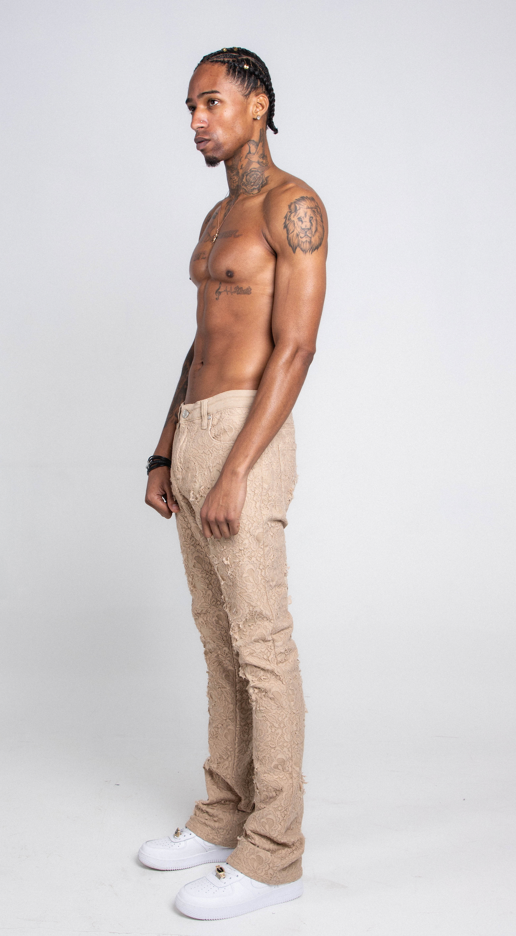 AJS692 LACE LAYERS STACKED JEANS