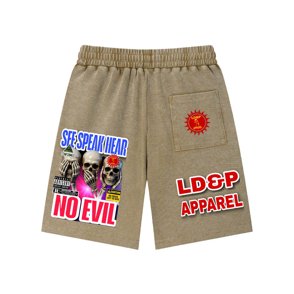 Mineral Wash Waffle Knit Shorts  SEE SPEAK HEAR NO EVIL LD&P APPAREL