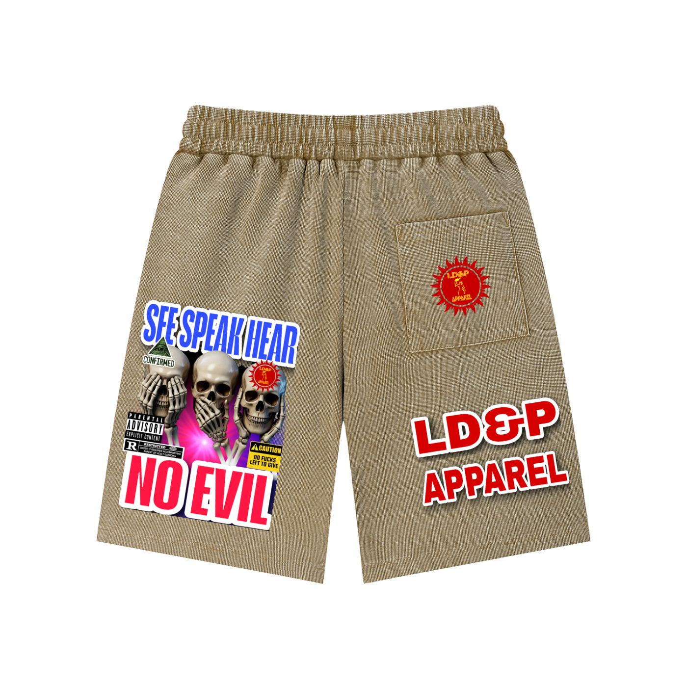 Mineral Wash Waffle Knit Shorts  SEE SPEAK HEAR NO EVIL LD&P APPAREL