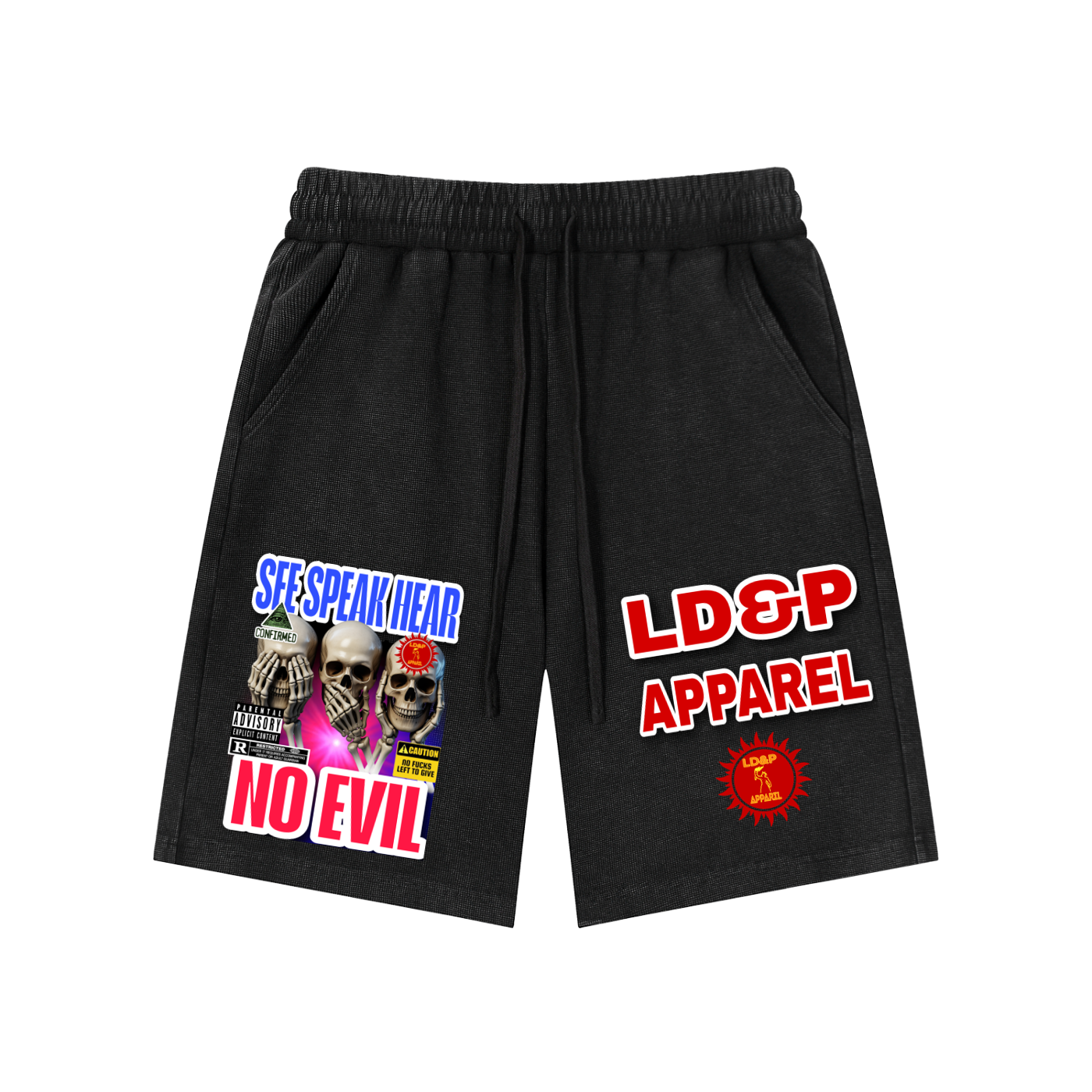 Mineral Wash Waffle Knit Shorts  SEE SPEAK HEAR NO EVIL LD&P APPAREL