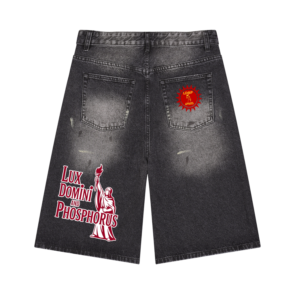 Men’s  LD&P APPAREL  Vintage Wash Wide Leg Denim Shorts