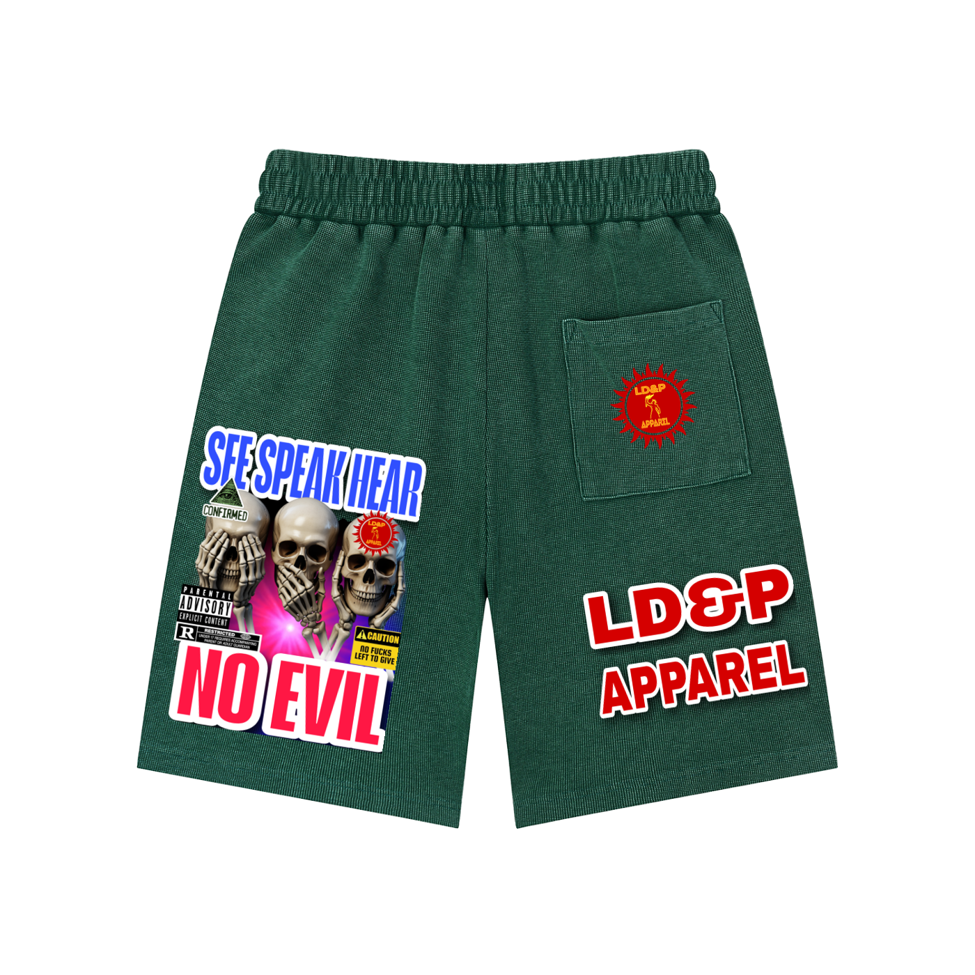 Mineral Wash Waffle Knit Shorts  SEE SPEAK HEAR NO EVIL LD&P APPAREL