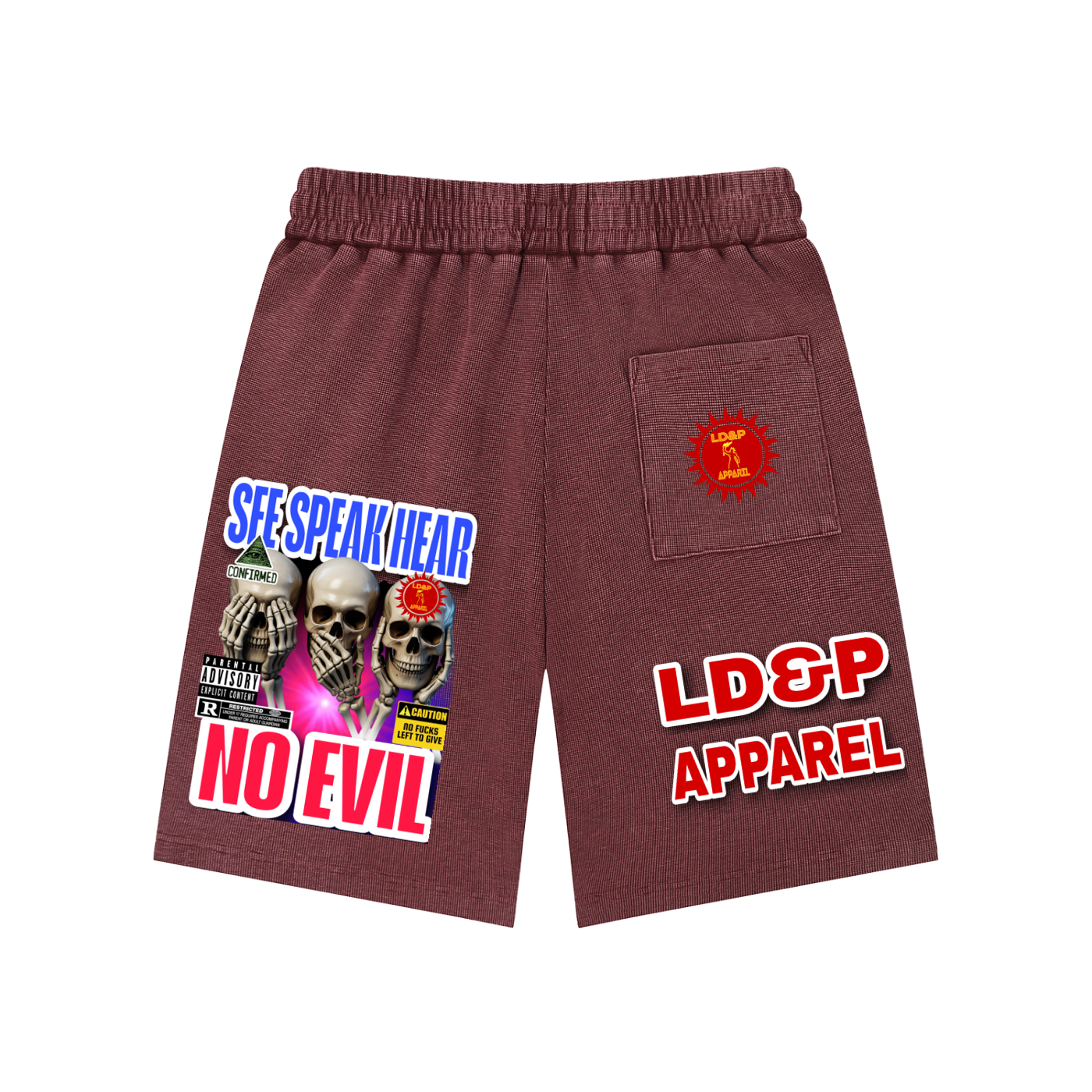 Mineral Wash Waffle Knit Shorts  SEE SPEAK HEAR NO EVIL LD&P APPAREL