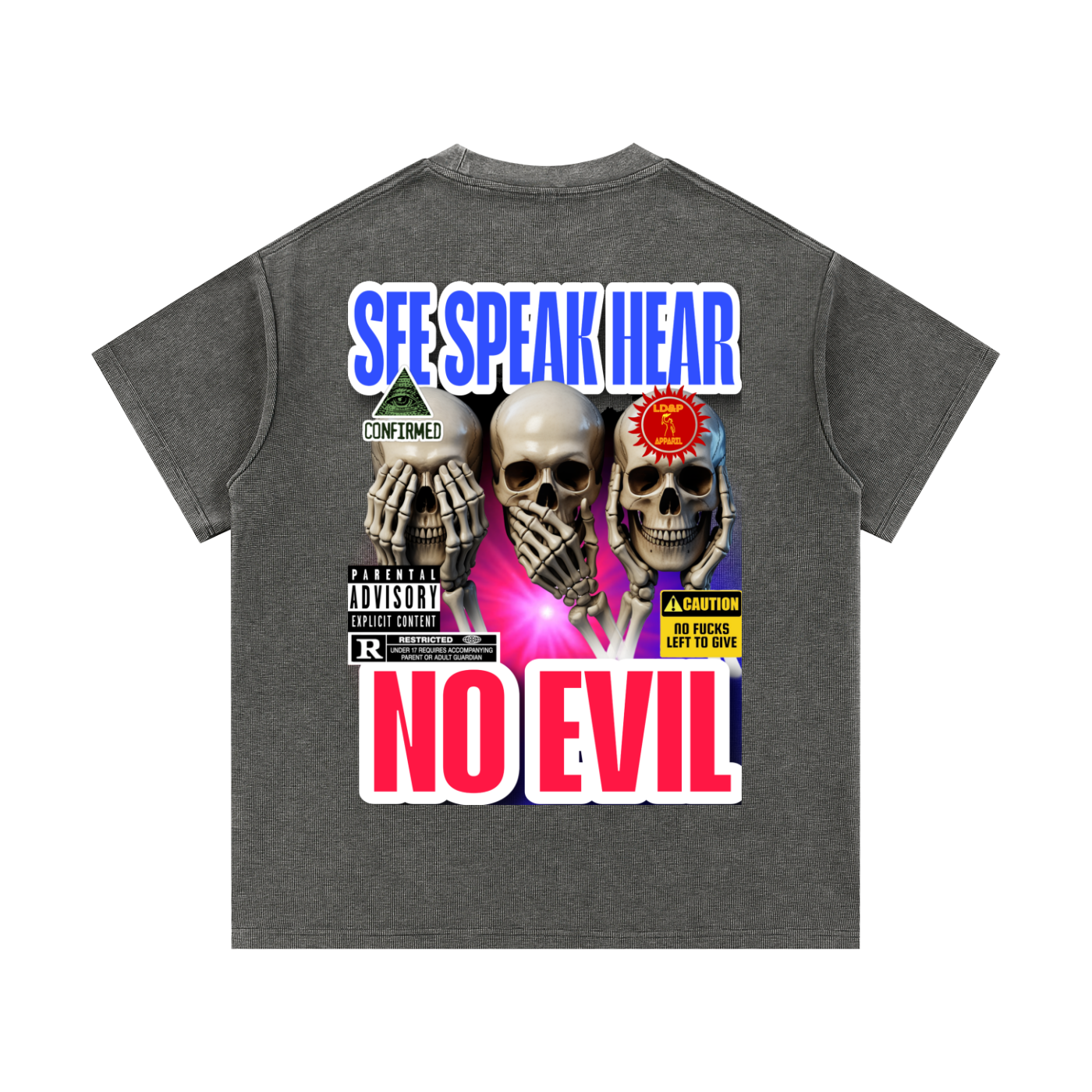 Mineral Wash Waffle Knit T-Shirt SEE SPEAK HEAR NO EVIL LD&P APPAREL