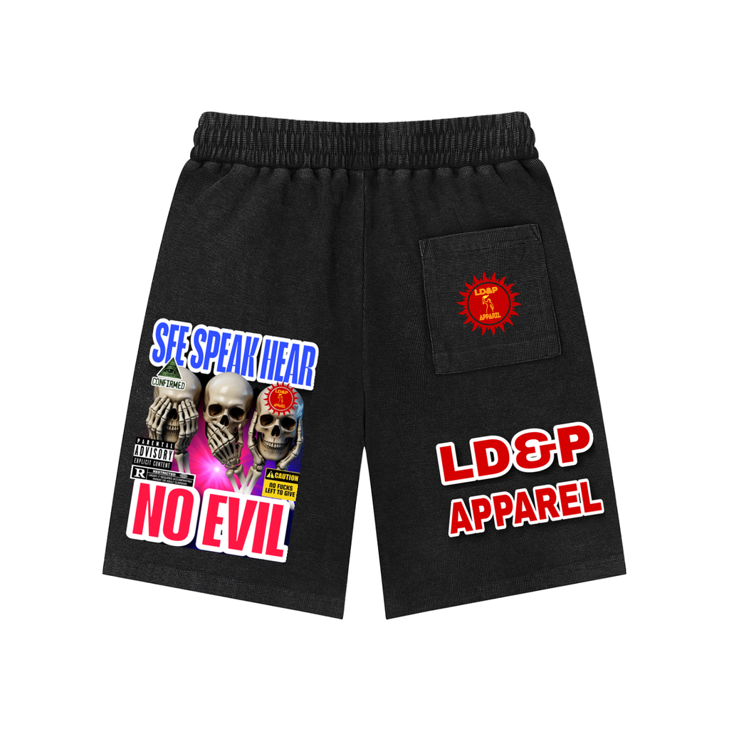 Mineral Wash Waffle Knit Shorts  SEE SPEAK HEAR NO EVIL LD&P APPAREL