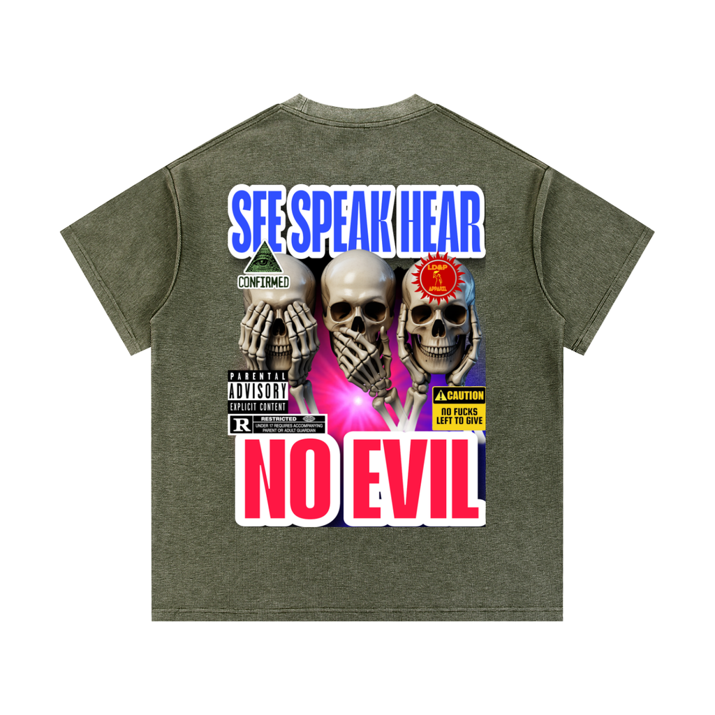 Mineral Wash Waffle Knit T-Shirt SEE SPEAK HEAR NO EVIL LD&P APPAREL