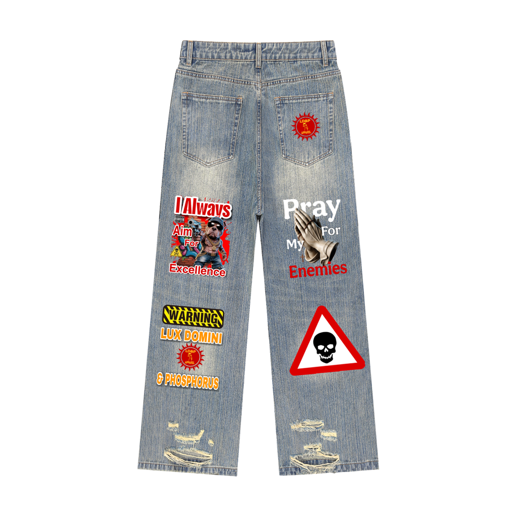Vintage Wash Distressed Denim Jeans LD&P APPAREL