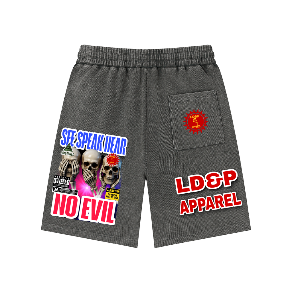 Mineral Wash Waffle Knit Shorts  SEE SPEAK HEAR NO EVIL LD&P APPAREL