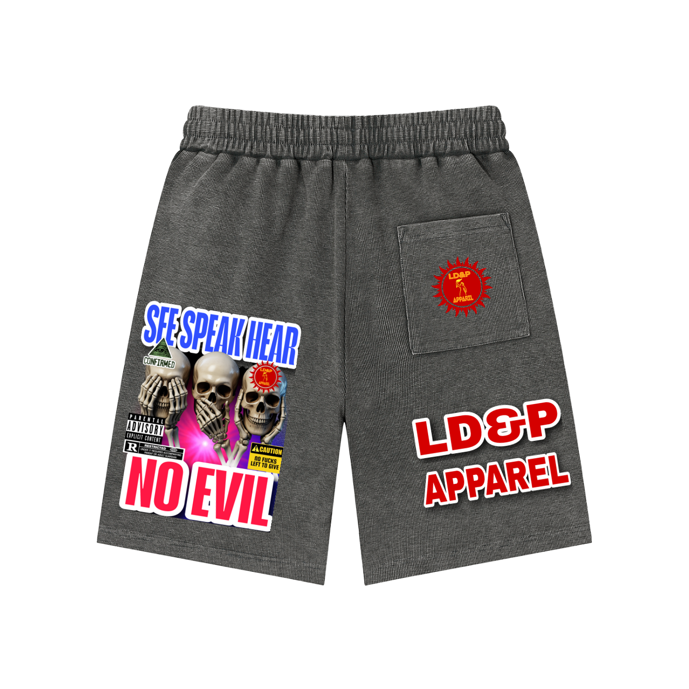 Mineral Wash Waffle Knit Shorts  SEE SPEAK HEAR NO EVIL LD&P APPAREL