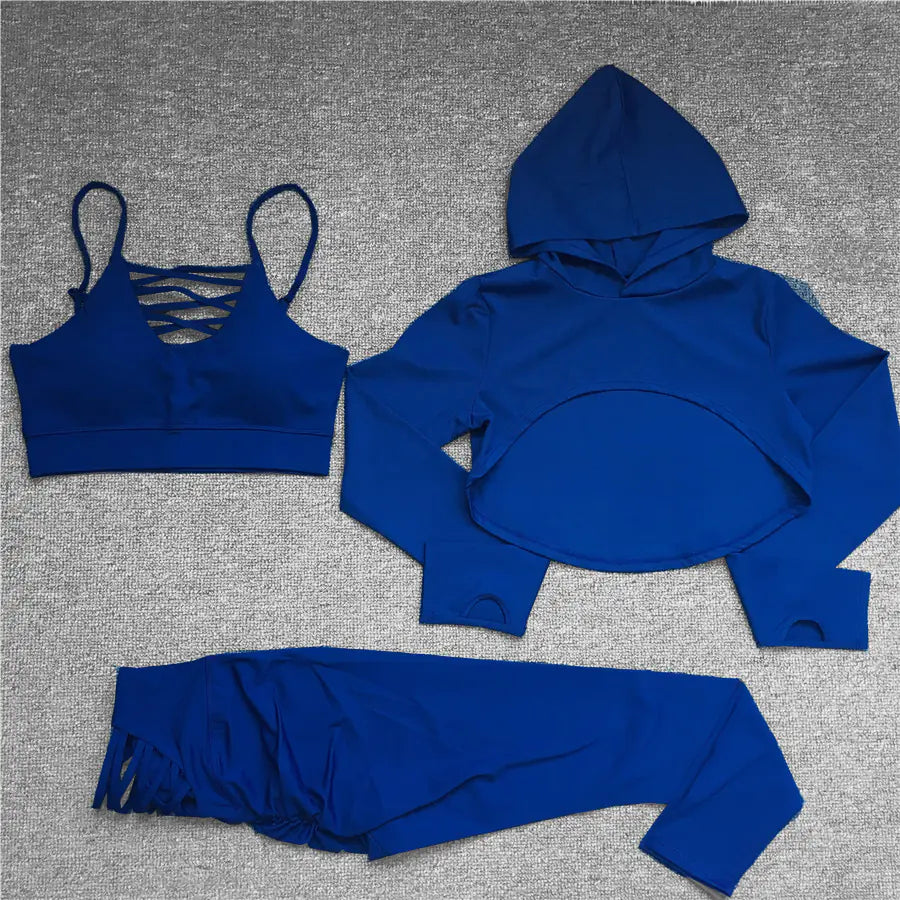 Style Loft Collection Rig Veda Yoga Cropped Hoodie, Top, and Leggings Set